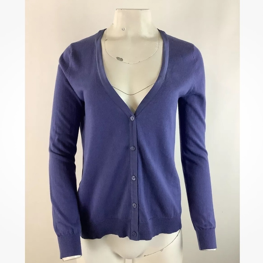 Comptoir Des Cotonniers Sz S Silk Cotton Lightweight Button Cardigan Blue